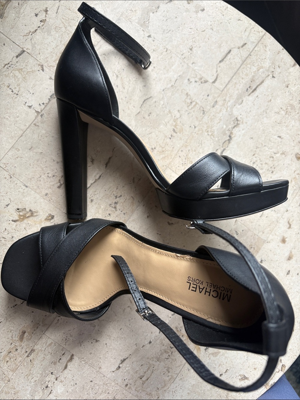 MICHAEL Michael Kors Black Ankle-Strap Crossband Heels